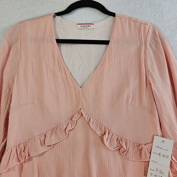 Andree by Unit Dress Women S Pastel Peach Pink Ruffle Long Sleeve Stretch Chic - Picture 6 of 16